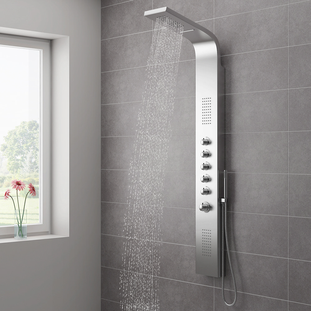 Milan Shower Tower Panel - Stainless Steel (Thermostatic) Large Image