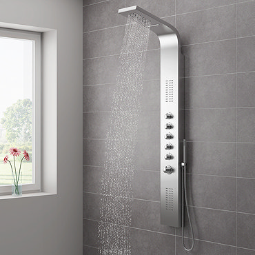 Milan Shower Tower Panel - Stainless Steel (Thermostatic)  Profile Large Image