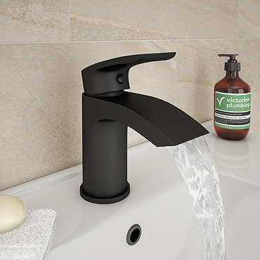 Nexus Matt Black Basin Mixer Tap inc. Click Clack Waste  Feature Large Image