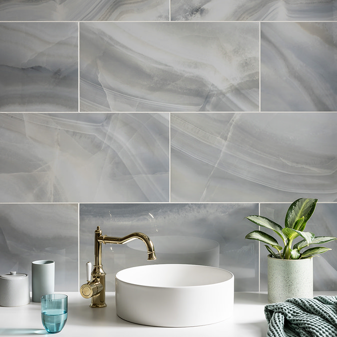 Nicoletta Blue Polished Onyx Marble Effect Wall & Floor Tiles 300 x 600mm