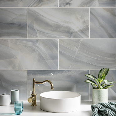 Nicoletta Blue Polished Onyx Marble Effect Wall & Floor Tiles - 300 x 600mm