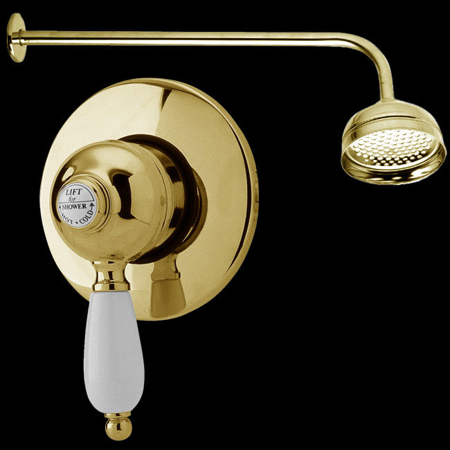 Nostalgic Manual Shower Valve with Fixed Head - Antique Gold Large Image