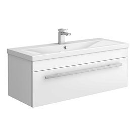Nova 1000mm Mid-Edge Basin Wall Hung High Gloss White Vanity Unit Large Image