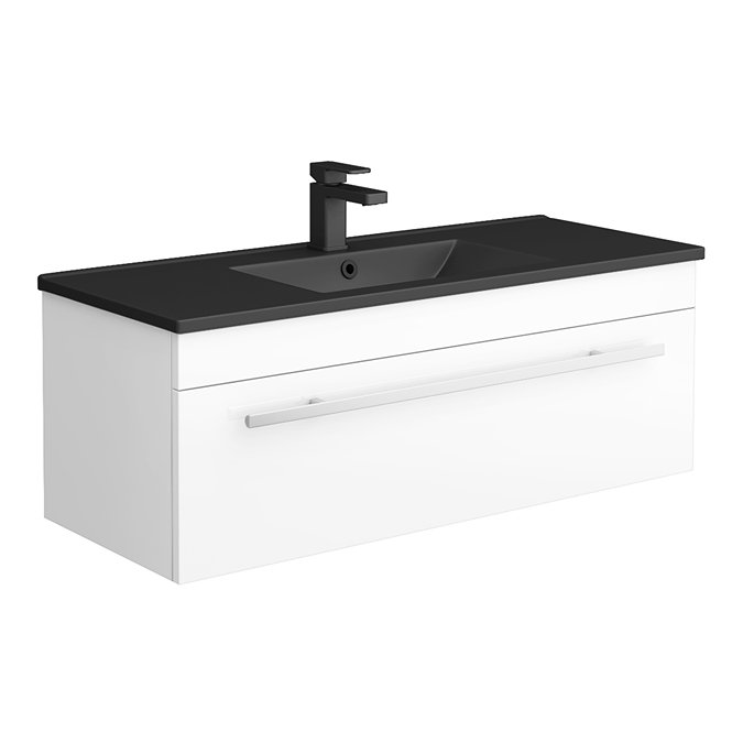 Nova 1000mm Wall Hung High Gloss White Vanity Unit with Matt Black Slimline Basin