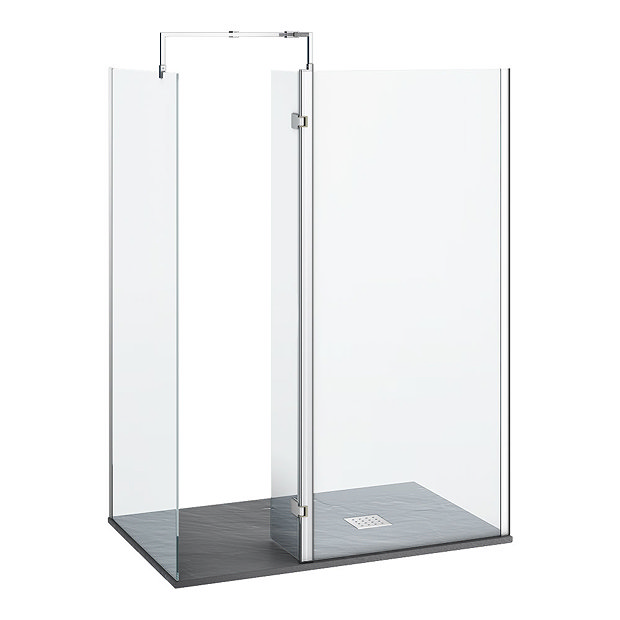 Arezzo 1400 x 900 Fluted Glass Brushed Brass Walk In Enclosure (inc. Main  Screen, Side Panel + Tray)