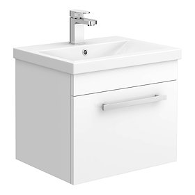 Nova 500mm Mid-Edge Basin Wall Hung High Gloss White Vanity Unit Large Image