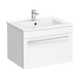 Nova 500mm Wall Hung Vanity Sink With Cabinet - Modern High Gloss White Medium Image