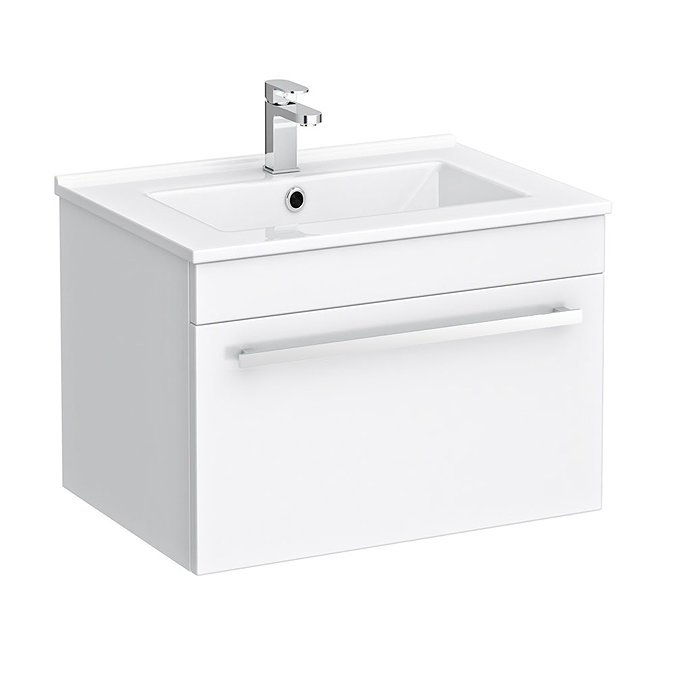 Nova 500mm Wall Hung Vanity Sink With Cabinet - Modern High Gloss White Large Image