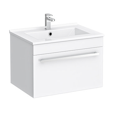 Nova 500mm Wall Hung Vanity Sink With Cabinet - Modern High Gloss White  Profile Large Image