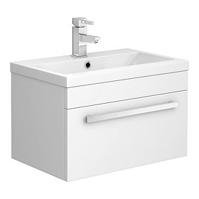 Nova 600mm Mid-Edge Basin Wall Hung High Gloss White Vanity Unit Large Image