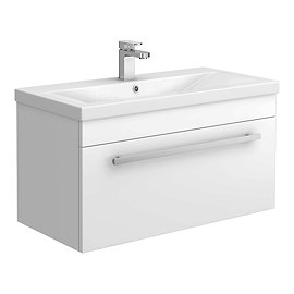 Nova 800mm Mid-Edge Basin Wall Hung High Gloss White Vanity Unit Large Image