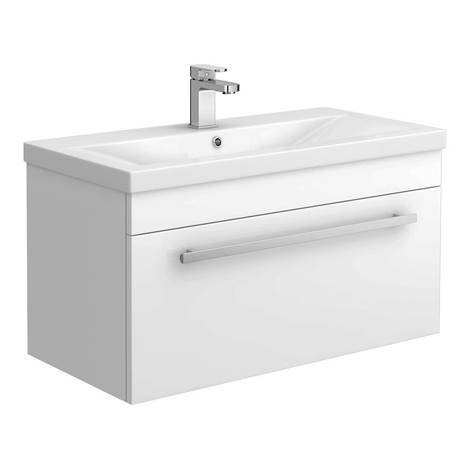 Nova 800mm Mid-Edge Basin Wall Hung High Gloss White Vanity Unit Large Image