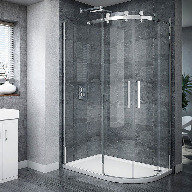 Nova Frameless 1200 x 800mm Offset Quadrant Enclosure - Left or Right Option  In Bathroom Large Imag