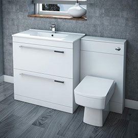 Nova High Gloss White Vanity Bathroom Suite - W1300 x D400/200mm Medium Image