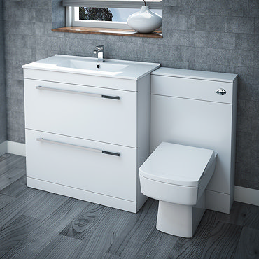 Nova High Gloss White Vanity Bathroom Suite - W1300 x D400/200mm Profile Large Image