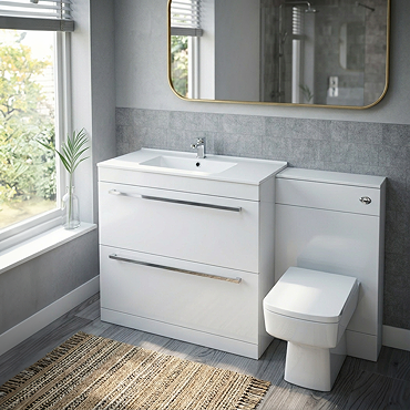 Nova High Gloss White Vanity Bathroom Suite - W1300 x D400/200mm Feature Large Image