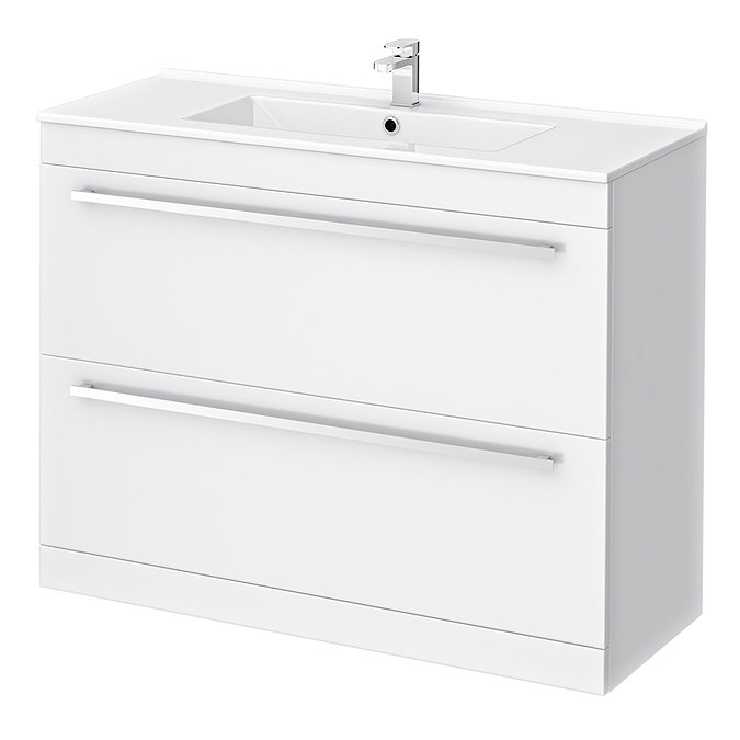 Nova High Gloss White Vanity Bathroom Suite - W1500 x D400/200mm Profile Large Image