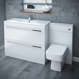 Nova High Gloss White Vanity Bathroom Suite - W1500 x D400/200mm Large Image
