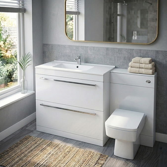 Nova High Gloss White Vanity Unit & Toilet Suite - 1500mm Wide, 200/400mm Depth