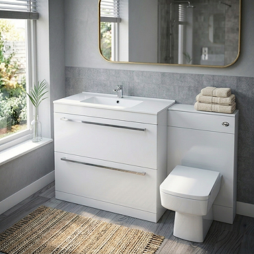 Nova High Gloss White Vanity Bathroom Suite - W1500 x D400/200mm Profile Large Image