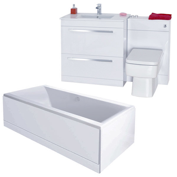 Nova High Gloss White Vanity Bathroom Suite with Square Double Ended Bath - 2 size options Large Image