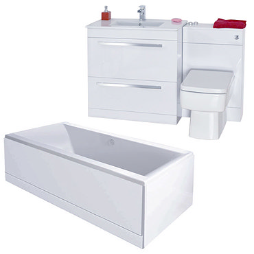 Nova High Gloss White Vanity Bathroom Suite with Square Double Ended Bath - 2 size options Profile Large Image