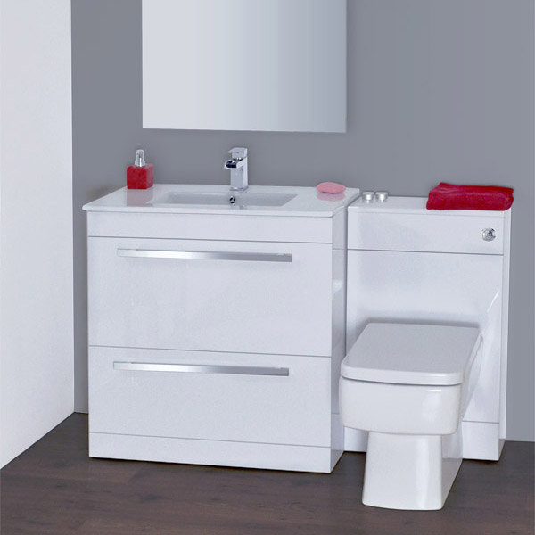 Nova High Gloss White Vanity Bathroom Suite with Square Single Ended Bath - 3 size options Profile Large Image