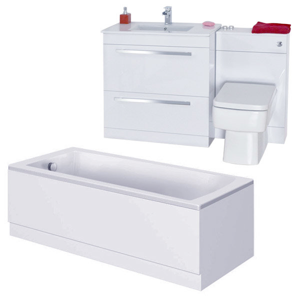 Nova High Gloss White Vanity Bathroom Suite with Square Single Ended Bath - 3 size options Large Image