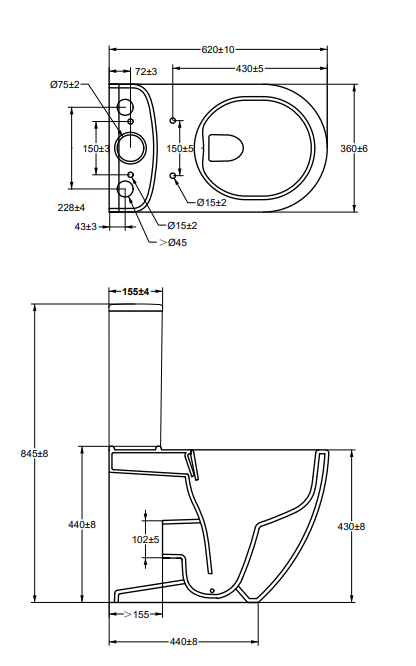 Nova Modern BTW Rimless Close Coupled Toilet + Soft Close Seat