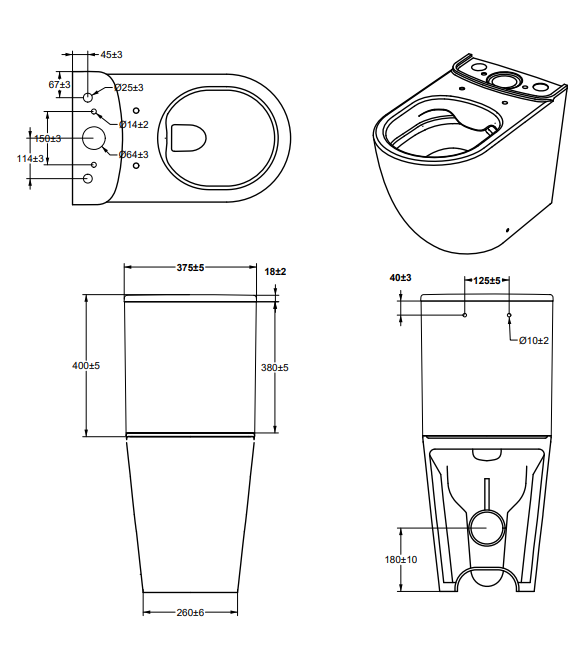 Nova Modern BTW Rimless Close Coupled Toilet + Soft Close Seat