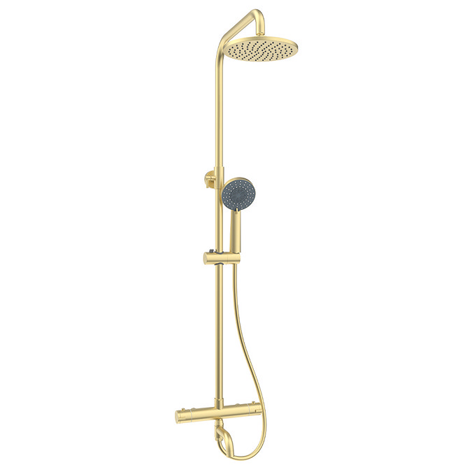 Nova Round Thermostatic Shower Kit with Spout Brushed Brass