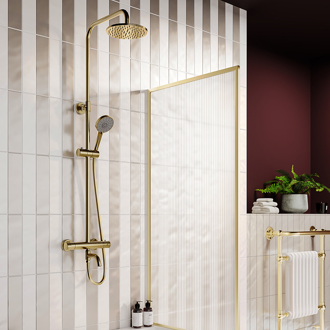 Nova Round Thermostatic Shower Kit with Spout Brushed Brass