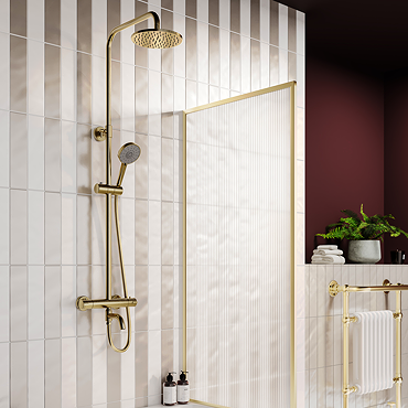 Nova Round Thermostatic Shower Kit with Spout Brushed Brass