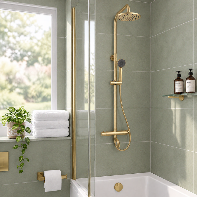 Nova Round Thermostatic Shower Kit with Spout Brushed Brass
