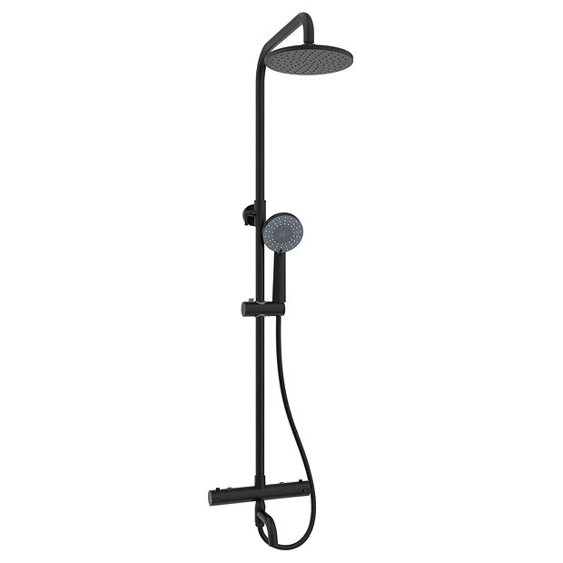 Nova Round Thermostatic Shower Kit with Spout Matt Black Victorian