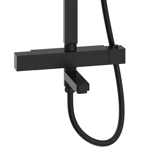 Nova Square Thermostatic Shower Kit with Spout Matt Black Victorian