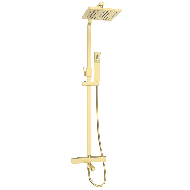 Nova Square Thermostatic Shower Kit with Spout Brushed Brass Victorian Plumbing UK