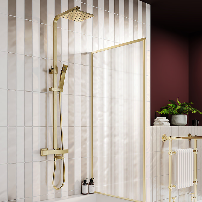 Nova Square Thermostatic Shower Kit with Spout Brushed Brass