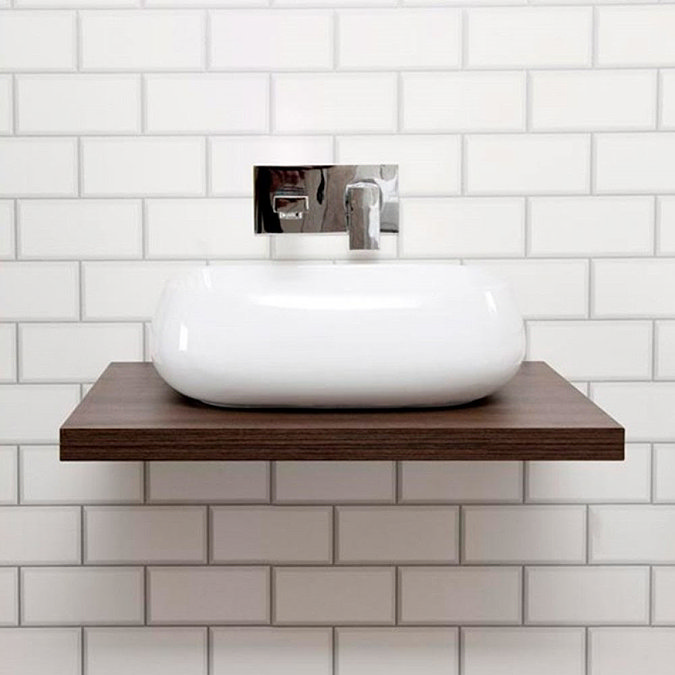 Nova 600 x 450mm Dark Wood Wall Hung Slimline Countertop Basin Shelf Large Image