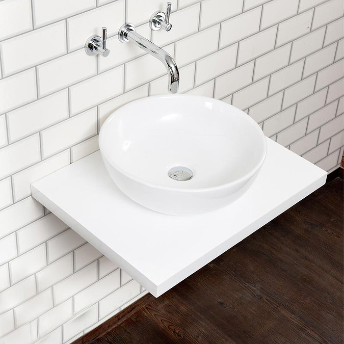 Nova 600 x 450mm White Wall Hung Slimline Countertop Basin Shelf  Feature Large Image