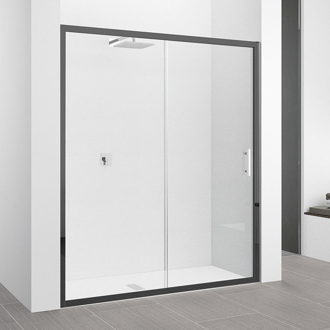 Novellini Zephyros 2P Sliding Shower Door 1460-1520mm (Clear Glass - Black Frame) Large Image