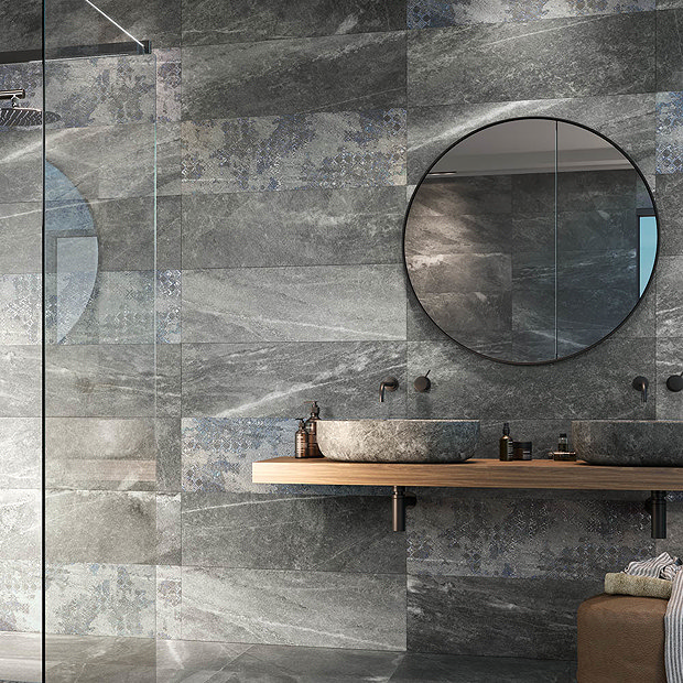 Novus Grey Stone Effect Wall and Floor Tiles - 300 x 900mm Large Image