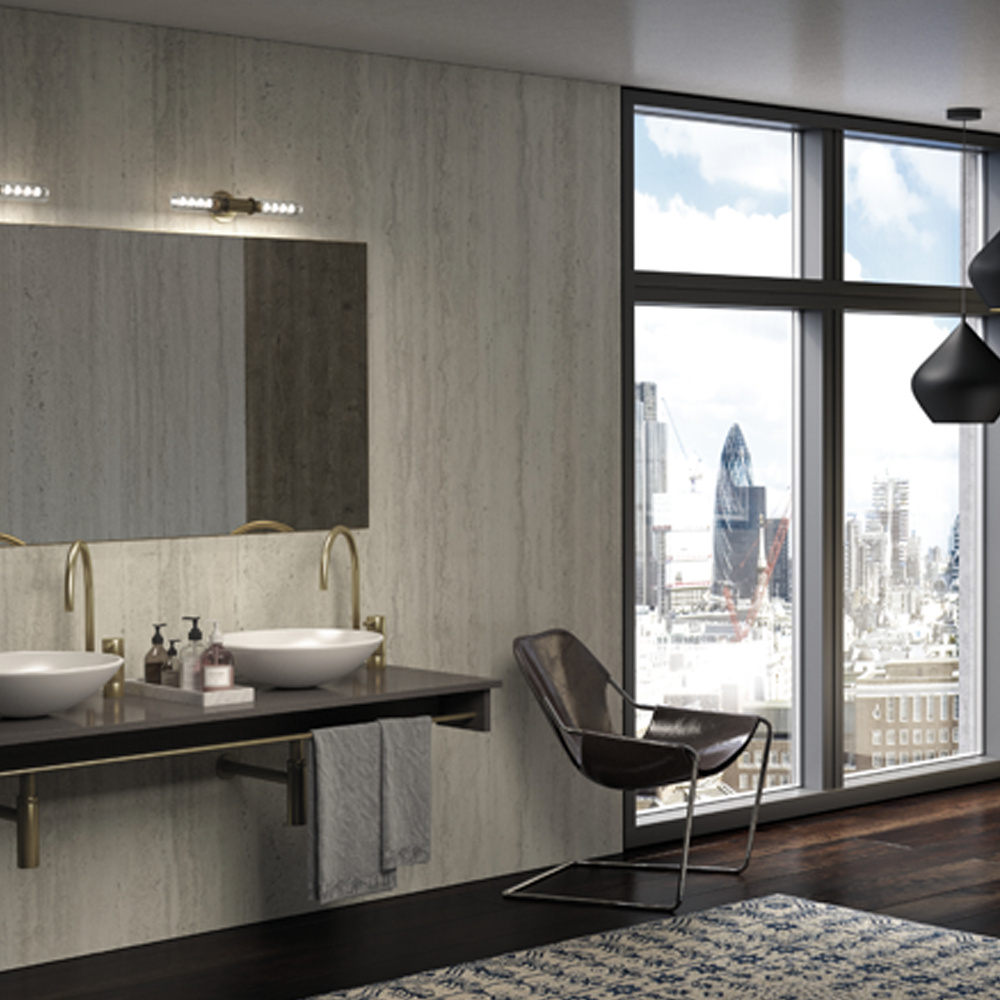 Nuance Platinum Travertine Riven 2.42M Bathroom Wall Panel Tongue