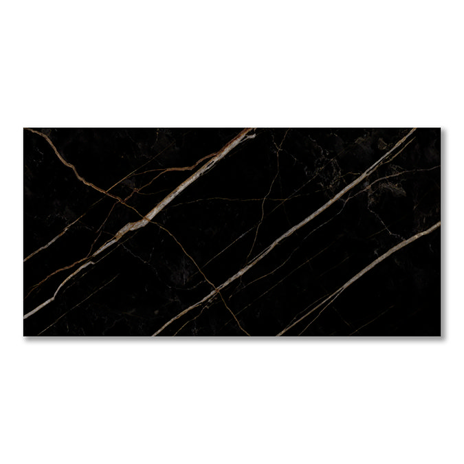 Nueva Large Format Gloss Black Marble Effect Wall & Floor Tiles - 600 x 1200mm