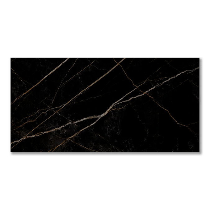 Nueva Large Format Gloss Black Marble Effect Wall & Floor Tiles - 600 x 1200mm