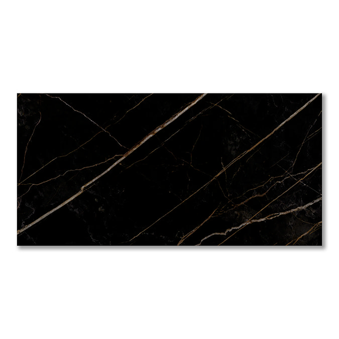 Nueva Large Format Gloss Black Marble Effect Wall & Floor Tiles - 600 x 1200mm