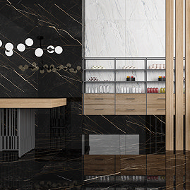 Nueva Large Format Gloss Black Marble Effect Wall & Floor Tiles - 600 x 1200mm