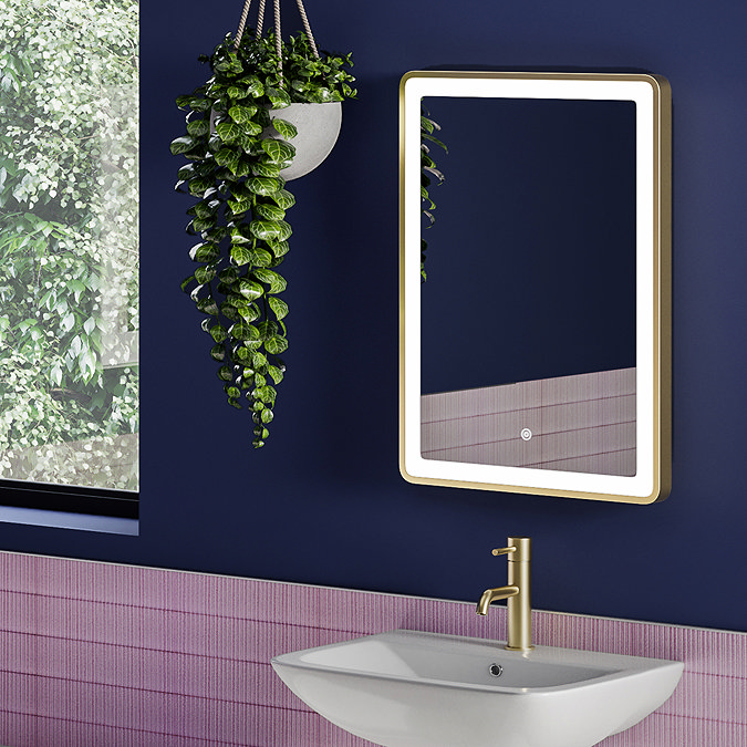 Arezzo 700 x 500mm Brushed Brass LED Touch Sensor Mirror + Anti-Fog  Standard Large Image