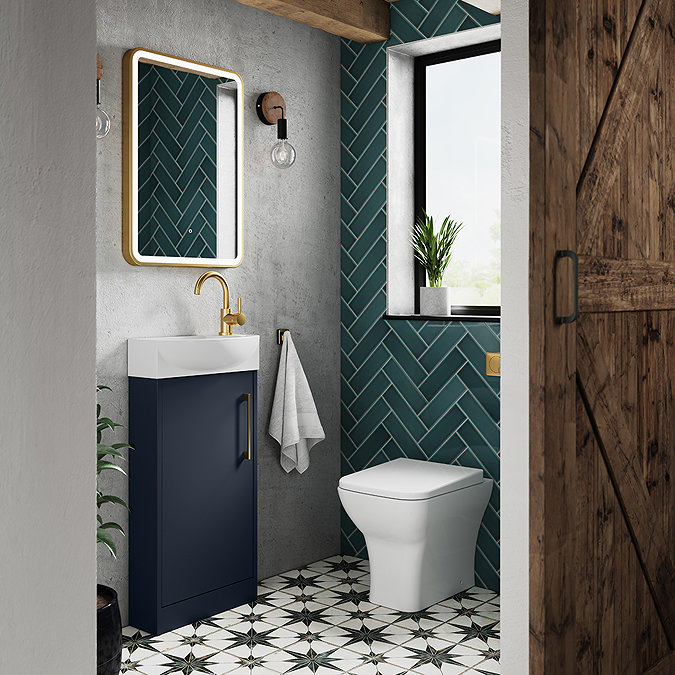 Arezzo 700 x 500mm Brushed Brass LED Touch Sensor Mirror + Anti-Fog  In Bathroom Large Image