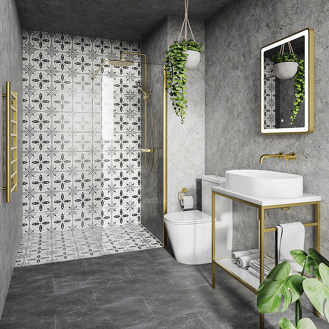 Arezzo 700 x 500mm Brushed Brass LED Touch Sensor Mirror + Anti-Fog  Profile Large Image